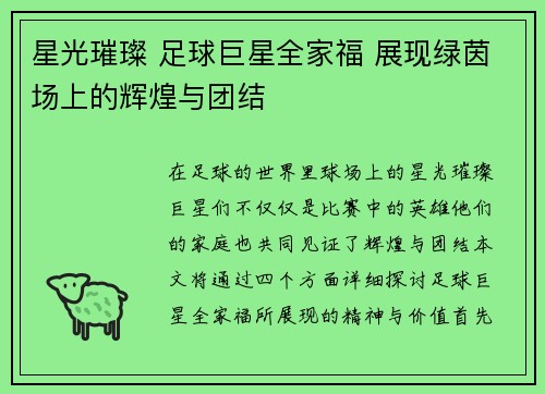 星光璀璨 足球巨星全家福 展现绿茵场上的辉煌与团结