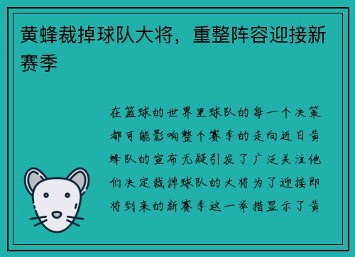 黄蜂裁掉球队大将，重整阵容迎接新赛季